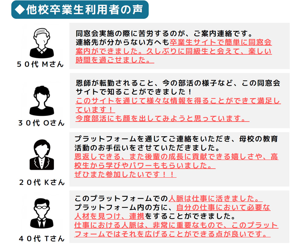 他校卒業生利用者の声